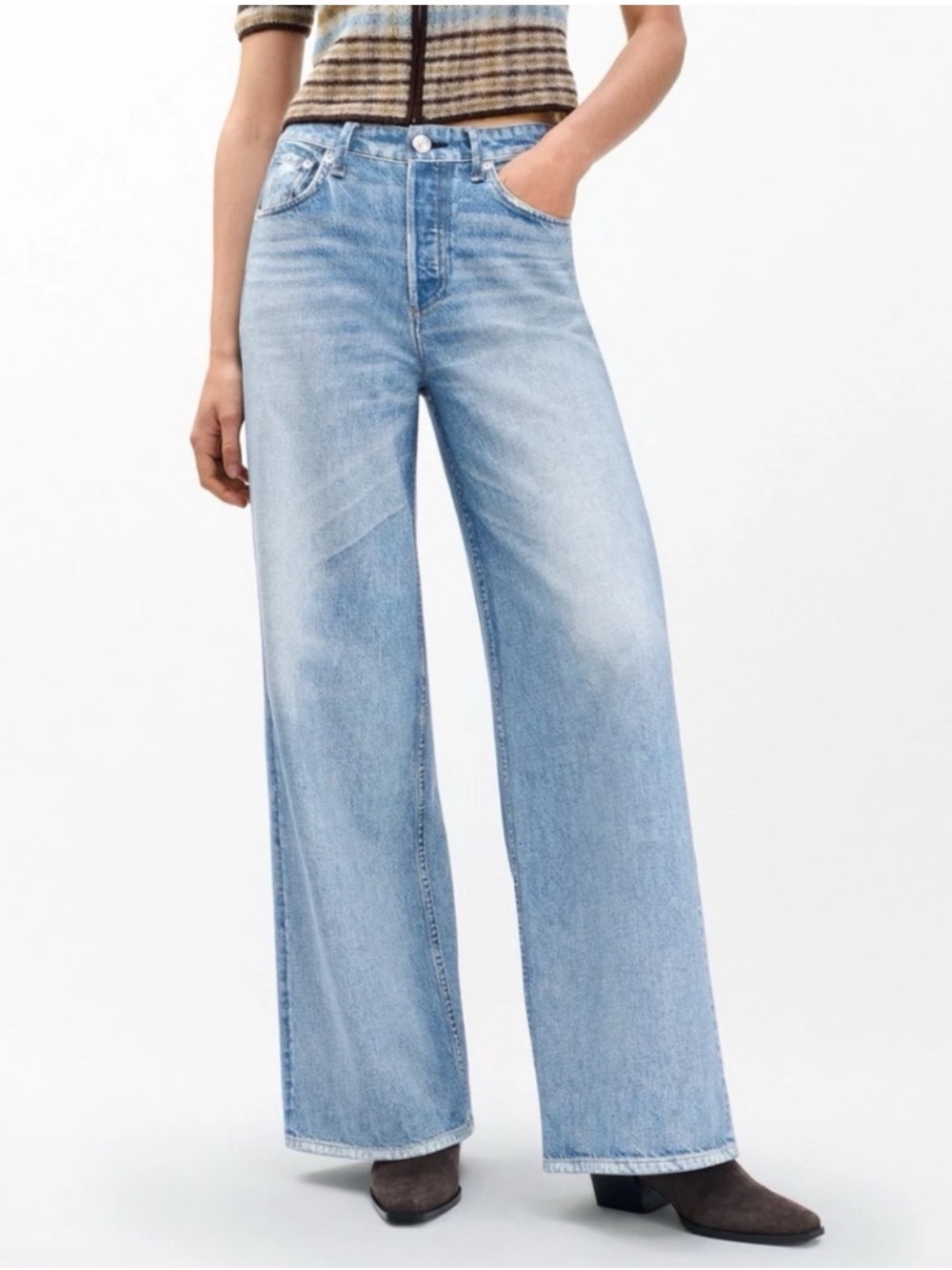 Rag & Bone Miramar Sofie Wide-Leg Pants Sweatpant Jeans in Light Blue 24